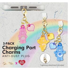 Care Bears Charging Port Charms (3 Pack) -Funshine Bear, Cheer Bear, Grumpy Bear